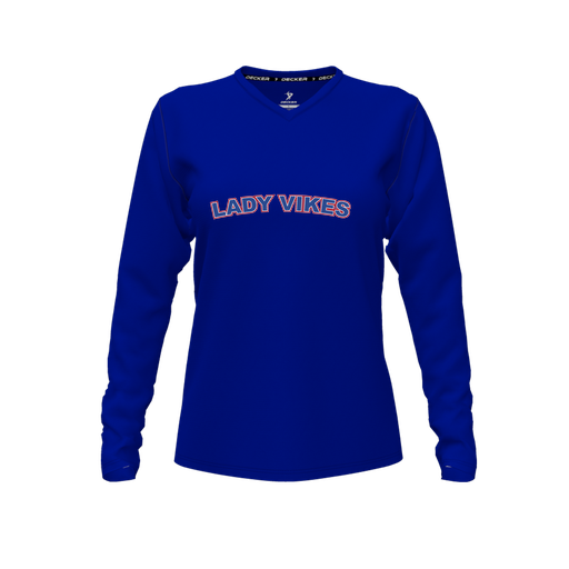 [CUS-DFW-TEES-CMF-VNK-LSL-RYL-FYXS-LOGO1] Decker Comfort T-Shirt (Female Youth XS, Royal, V Neck, Logo 1, Long Sleeve)