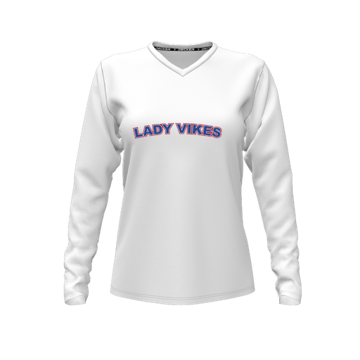 [CUS-DFW-TEES-PER-VNK-LSL-WHT-FYXS-LOGO1] Decker Performance T-Shirt (Female Youth XS, White, V Neck, Logo 1, Long Sleeve)